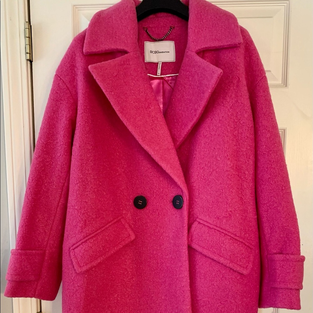 BCBG Hot Pink Mid Length Dress Coat